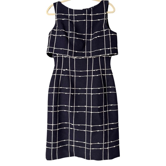 Oscar de la Renta Tweed Windowpane Sheath Dress Size 6 Made In Italy - Picture 2 of 7